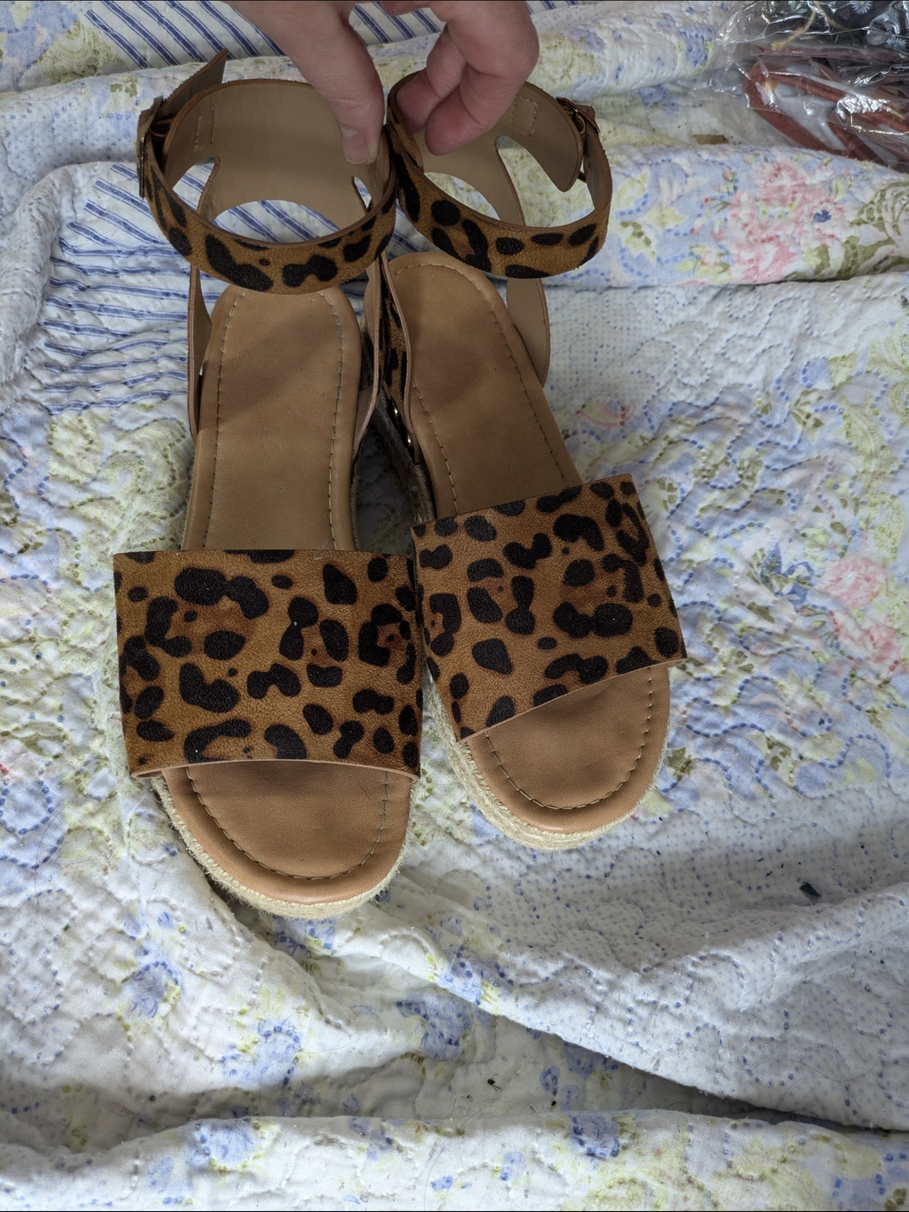 Leopard Print Ankle Strap Sandals - Brown